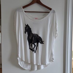 Garage White Tee with Black Galloping Horse
